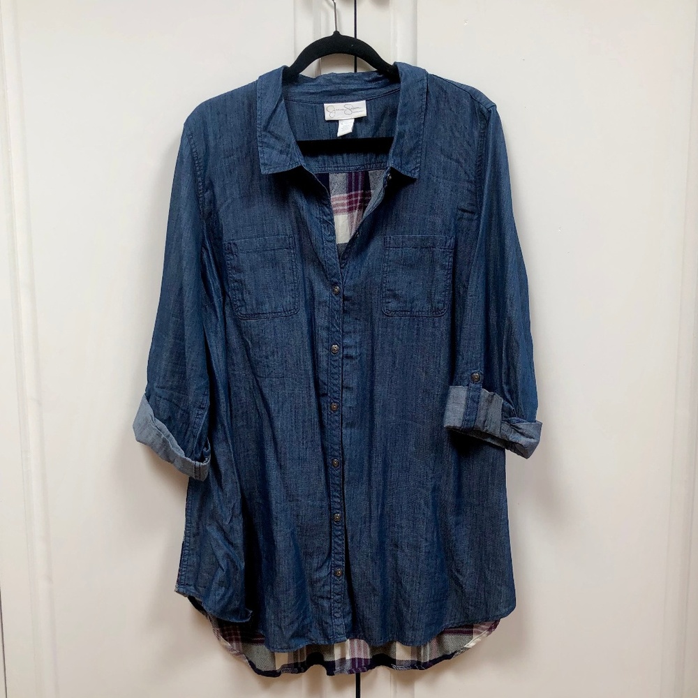"Jessica Simpson" Denim and Plaid Shirt